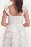 White Floral Corset A Line Tiered Ruffled Short Graduation Dress