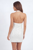 Sparkly White Sequin Halter Neck Bodycon Short Graduation Dress