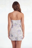 White Purple Flower Keyhole Bodycon Mini Dress with Bow