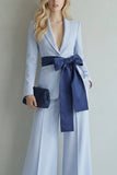 Light Blue Peak Lapel Single Breasted 2 Piece Wide Leg Prom Suits