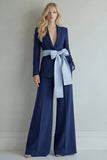 Light Blue Peak Lapel Single Breasted 2 Piece Wide Leg Prom Suits