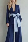 Light Blue Peak Lapel Single Breasted 2 Piece Wide Leg Prom Suits