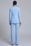 Blue 2 Piece Peak Lapel Double Breasted Slim Fit Prom Suits