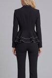 2 Piece Notched Lapel Double Breasted Wide Leg Black Prom Suits with Ruffles