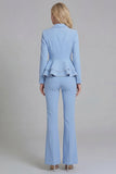 2 Piece Notched Lapel Double Breasted Wide Leg Black Prom Suits with Ruffles