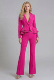 2 Piece Notched Lapel Double Breasted Wide Leg Black Prom Suits with Ruffles