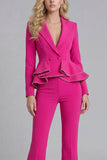 2 Piece Notched Lapel Double Breasted Wide Leg Black Prom Suits with Ruffles