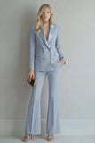 Peak Lapel Blue Double Breasted 2 Piece Wide Leg Prom Suits