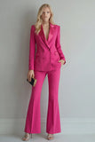 Peak Lapel Blue Double Breasted 2 Piece Wide Leg Prom Suits