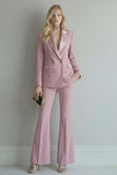 Peak Lapel Blue Double Breasted 2 Piece Wide Leg Prom Suits