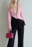 Black Pink Patchwork Single Breasted 2 Piece Wide Leg Notched Lapel Prom Suits