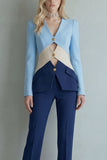 Blue Navy Patchwork Single Breasted 2 Piece Slim Fit Prom Suits
