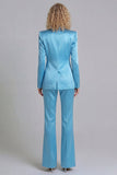 Blue Peak Lapel Single Breasted 2 Piece Wide Leg Prom Suits