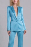 Blue Peak Lapel Single Breasted 2 Piece Wide Leg Prom Suits