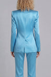 Blue Peak Lapel Single Breasted 2 Piece Wide Leg Prom Suits