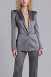 Blue Peak Lapel Single Breasted 2 Piece Wide Leg Prom Suits