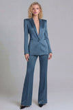 Blue Peak Lapel Single Breasted 2 Piece Wide Leg Prom Suits