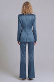 Blue Peak Lapel Single Breasted 2 Piece Wide Leg Prom Suits