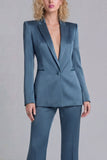 Blue Peak Lapel Single Breasted 2 Piece Wide Leg Prom Suits