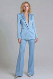 Blue Peak Lapel Single Breasted 2 Piece Wide Leg Prom Suits