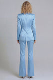 Blue Peak Lapel Single Breasted 2 Piece Wide Leg Prom Suits