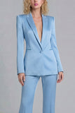 Blue Peak Lapel Single Breasted 2 Piece Wide Leg Prom Suits