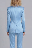 Blue Peak Lapel Single Breasted 2 Piece Wide Leg Prom Suits