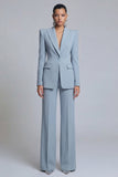Grey Blue Peak Lapel 2 Piece Women Suits with Sleeves