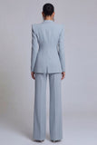 Grey Blue Peak Lapel 2 Piece Women Suits with Sleeves
