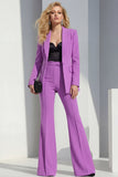 Purple Shawl Lapel 2 Piece Women Suits with Sleeves