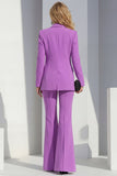 Purple Shawl Lapel 2 Piece Women Suits with Sleeves