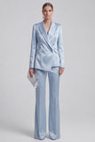 2 Piece Blue Peak Lapel Women Suits with Sleeves