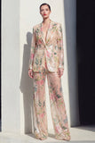 Champagne Floral 2 Piece Wide Leg Notched Lapel Single Breasted Prom Suits