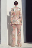 Champagne Floral 2 Piece Wide Leg Notched Lapel Single Breasted Prom Suits