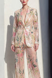 Champagne Floral 2 Piece Wide Leg Notched Lapel Single Breasted Prom Suits