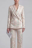 Champagne and Pink 2 Piece Floral Peak Lapel Double Breasted Prom Suits