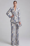 Champagne and Pink 2 Piece Floral Peak Lapel Double Breasted Prom Suits
