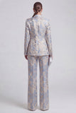 Champagne and Pink 2 Piece Floral Peak Lapel Double Breasted Prom Suits