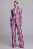 Dark Blue Lace Floral 2 Piece Single Breasted Notched Lapel Prom Suits