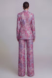 Dark Blue Lace Floral 2 Piece Single Breasted Notched Lapel Prom Suits