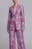 Dark Blue Lace Floral 2 Piece Single Breasted Notched Lapel Prom Suits