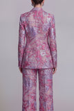 Dark Blue Lace Floral 2 Piece Single Breasted Notched Lapel Prom Suits