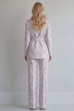 Lilac Floral Single Breasted 2 Piece Peak Lapel Wide Leg Prom Suits with Belt