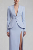 Green 2 Piece Single Breasted Shawl Lapel Wide Leg Business Suits with Slit