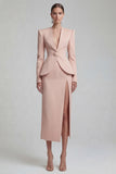 Green 2 Piece Single Breasted Shawl Lapel Wide Leg Business Suits with Slit