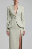 Green 2 Piece Single Breasted Shawl Lapel Wide Leg Business Suits with Slit