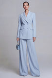 Blue 2 Piece Wide Leg Double Breasted Peak Lapel Prom Suits