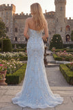 Sparkly Blue Mermaid Sweetheart Tulle Long Beaded Prom Dress with Appliques