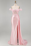 Pink Floral Ruched Mermaid Corset Long Prom Dress with Side Cape