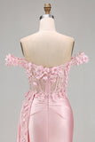 Pink Floral Ruched Mermaid Corset Long Prom Dress with Side Cape